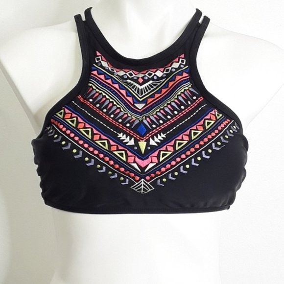 OP Other - OP Hi Neck Halter Boho Strappy Back Bikini Top EUC sz L